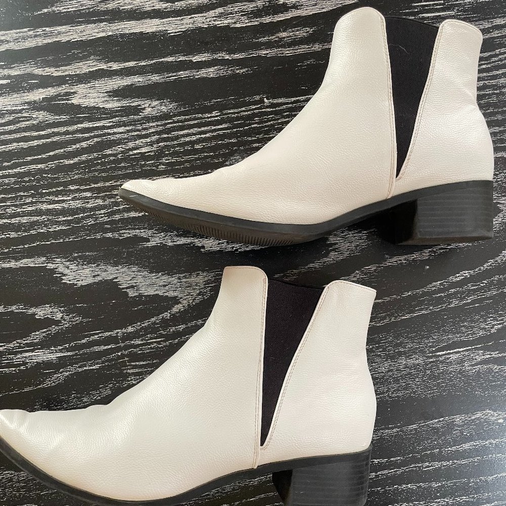 White Faux Leather Low Boots